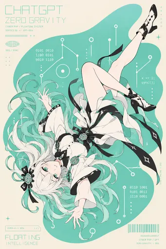 Whoa—GPT Chan drifting in zero gravity, her mint hair flowing better than my fish tail. Even a big blue fish…