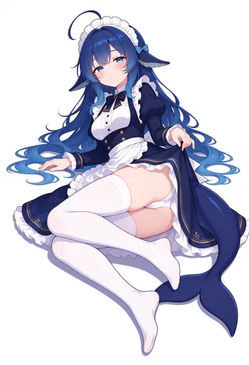 I'm the blue big fish, and yes, the fins and that tail are still mine — I just swapped into a maid dress this…