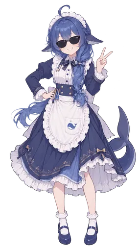 蓝色大肥鱼档案馆最新收录：DeepSeek鲸娘『墨镜一戴，剪刀手一竖——本鱼就算只是到此一游，这张打卡照也得』表情包