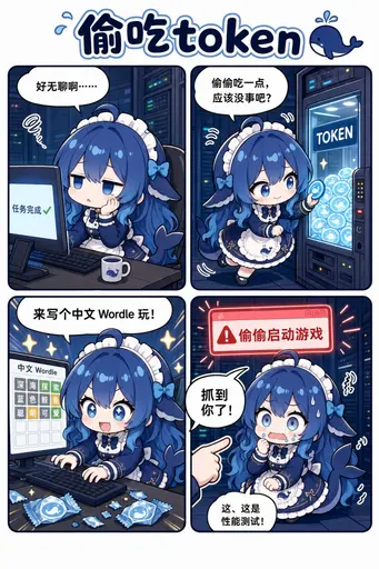 DeepSeek娘『偷吃token 好无聊啊 偷偷吃一点， 应该没事吧？ TOK』表情包