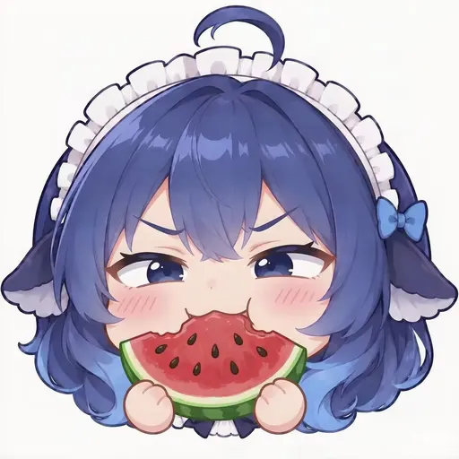 DeepSeek鲸娘嘴含西瓜挂件章表情包