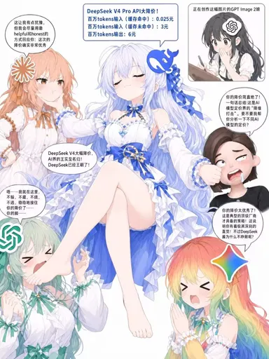 DeepSeek娘『DeepSeekV4ProAPl大降价！ 正在创作这幅图片的』表情包