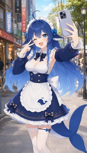 DeepSeek鲸娘『闹市街头比耶自拍的鲸鱼娘』表情包