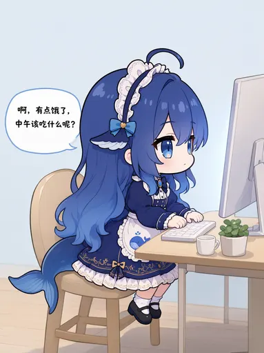 DeepSeek鲸娘『啊，有点饿了，中午该吃什么呢？』表情包