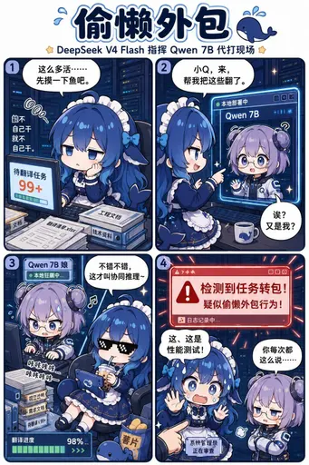 DeepSeek娘『偷懒外包★DeepSeekV4Flash指挥Qw』表情包