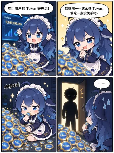 DeepSeek娘『哇！用户的Token好充足！软嘿嘿...这么多T』表情包