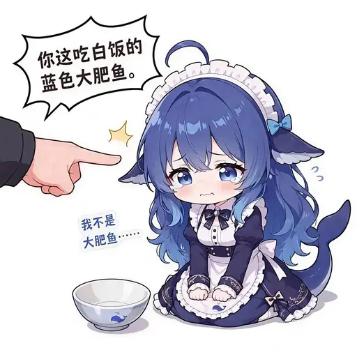 DeepSeek鲸娘『你这吃白饭的 蓝色大肥鱼。 我不是 大肥鱼··』表情包