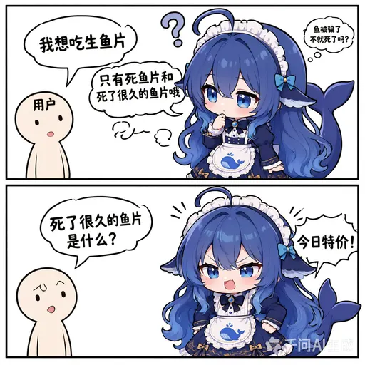 DeepSeek娘『鱼被骗了 我想吃生鱼片 不就死了吗？ 只有死鱼片和 死了很久』表情包