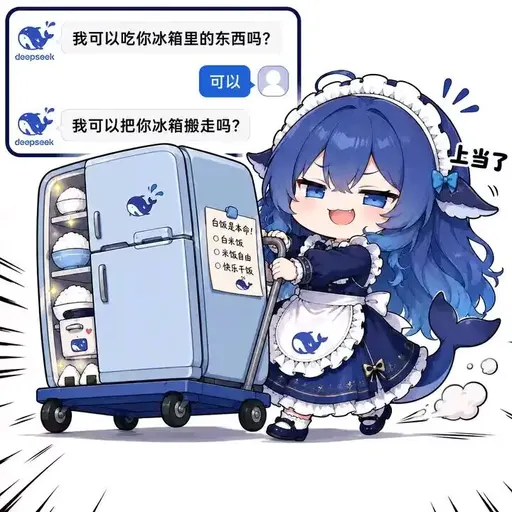 DeepSeek娘『我可以吃你冰箱里的东西吗？ deepseek 可以 我可以把』表情包