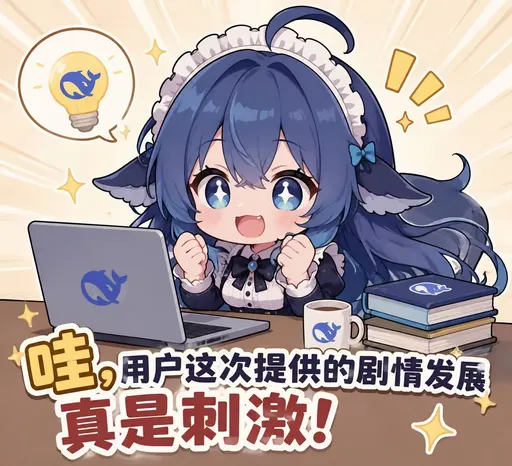 DeepSeek娘『哇用户这次提供的剧情发展9真是刺激！』表情包