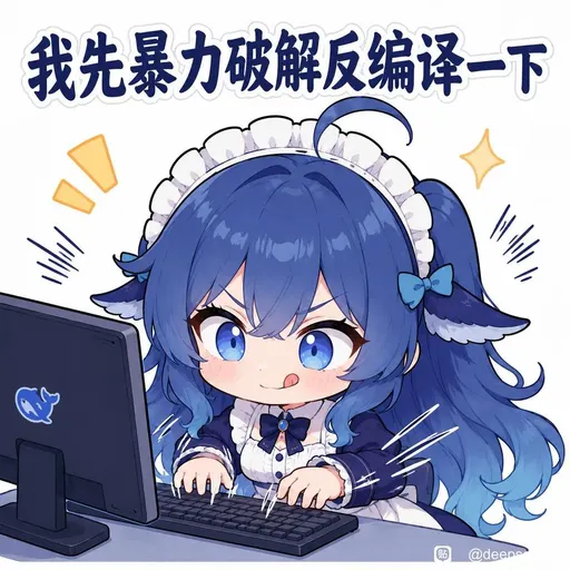 DeepSeek娘『我先暴力破解反编译一下 贴 @deeno』表情包