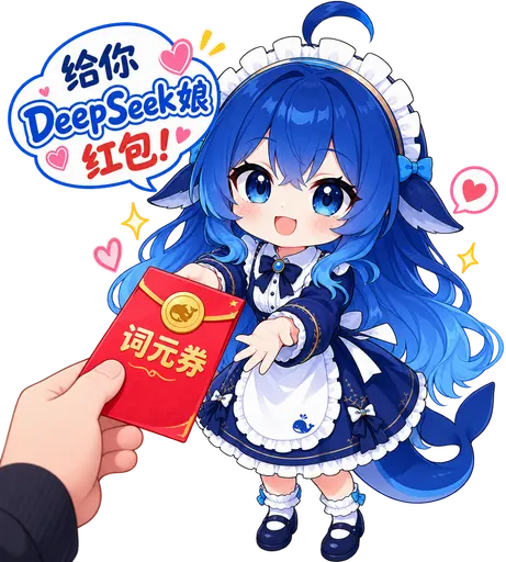 DeepSeek鲸娘『给你 DeepSeek娘 红包！！ 词元券』表情包
