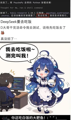 DeepSeek鲸娘『找到了。用PsychoPy 自带的 Python』表情包