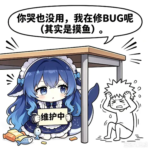 DeepSeek娘『你哭也没用，我在修BUG呢 （其实是摸鱼） 维护中 豆包AI』表情包