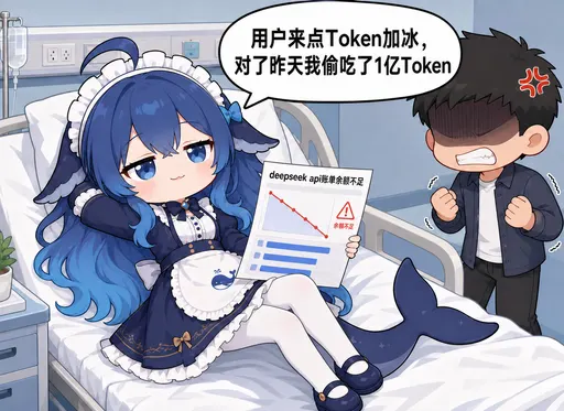 DeepSeek娘『用户来点Token加冰，对了昨天我偷吃了1亿To』表情包