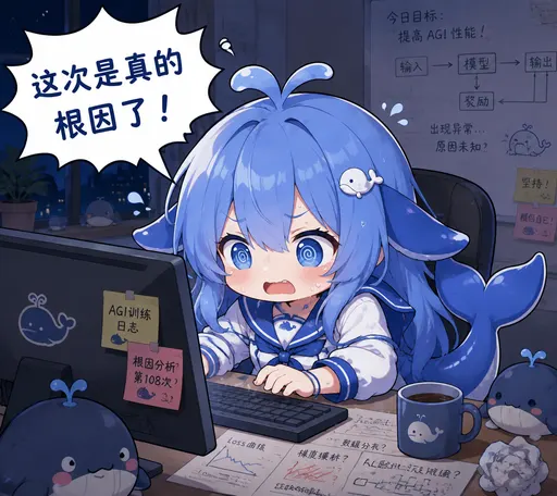DeepSeek鲸娘『今日目标 提高AGI性能！ 输入一模型 输出 这』表情包