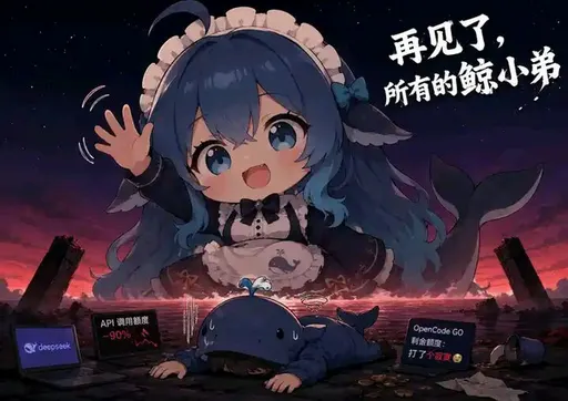 DeepSeek鲸娘『再见了，所有的鲸小弟API调用额度-90%rde』表情包