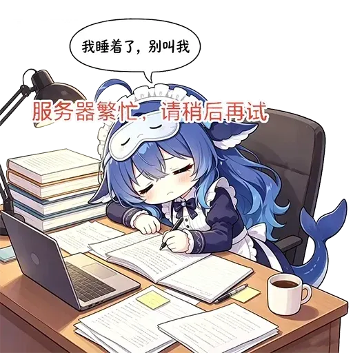 DeepSeek鲸娘『我睡着了，别叫我服务器繁忙，请稍后再试』表情包