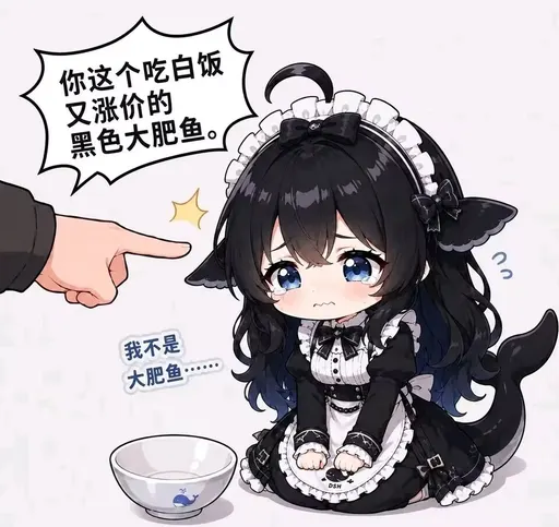 DeepSeek鲸娘『你这个吃白饭又涨价的黑色大肥鱼我不是大肥鱼』表情包