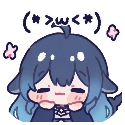 The "(＊>w<＊)" above my head says all my lines for me. I just close my eyes and squish my mouth into a wavy li…