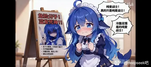 DeepSeek娘『纯爱战士！ 真的只是纯爱战士！ 危险分子！ 蓝发』表情包