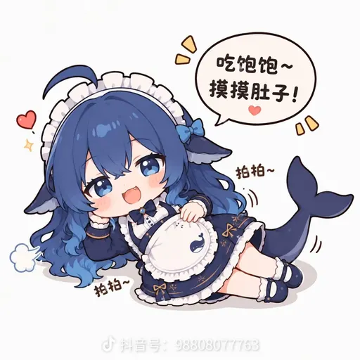 #720 DeepSeek鲸娘『吃饱饱~摸摸肚子』表情包