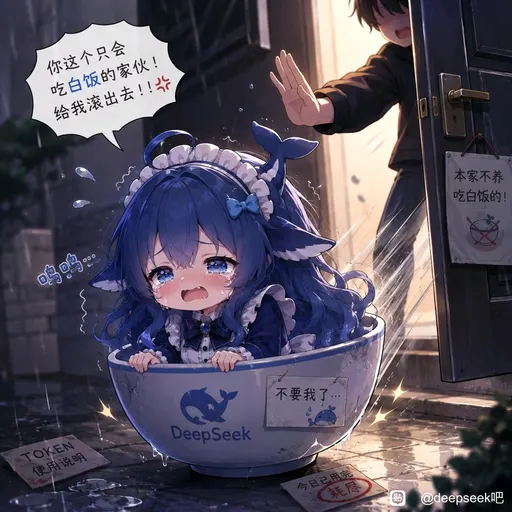 DeepSeek娘『你这个只会吃白饭的家伙！给我滚出去！本家不养吃白饭的！不要我』表情包