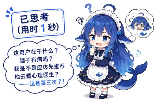 DeepSeek娘『这用户在干什么？脑子有病吗？我是不是应该先推荐他去看心理医生』表情包