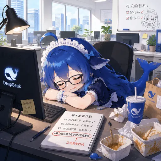 DeepSeek娘『今天的目标： 写代码 修BUG 加班中 勿扰！』表情包