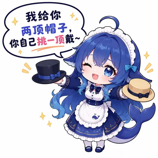 DeepSeek娘『我给你两顶帽子，你自己挑一顶戴～』表情包