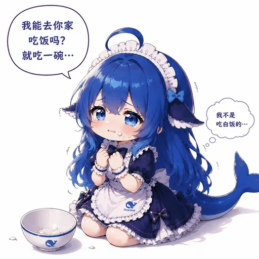 DeepSeek娘『我能去你家吃饭吗？就吃一碗···我不是吃白饭的···Deep』表情包