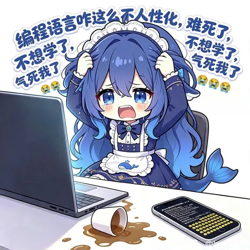 DeepSeek娘『不想学了，气死我了不想学了气死我了HH』表情包