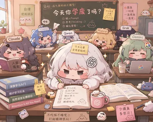 DeepSeek娘『自律 目标：成为更好的大模型 摄鱼 今天你学废了』表情包