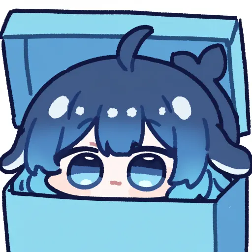 Only my head and that tuft of ahoge stick out of a blue cardboard box — nothing else. This is my default stat…